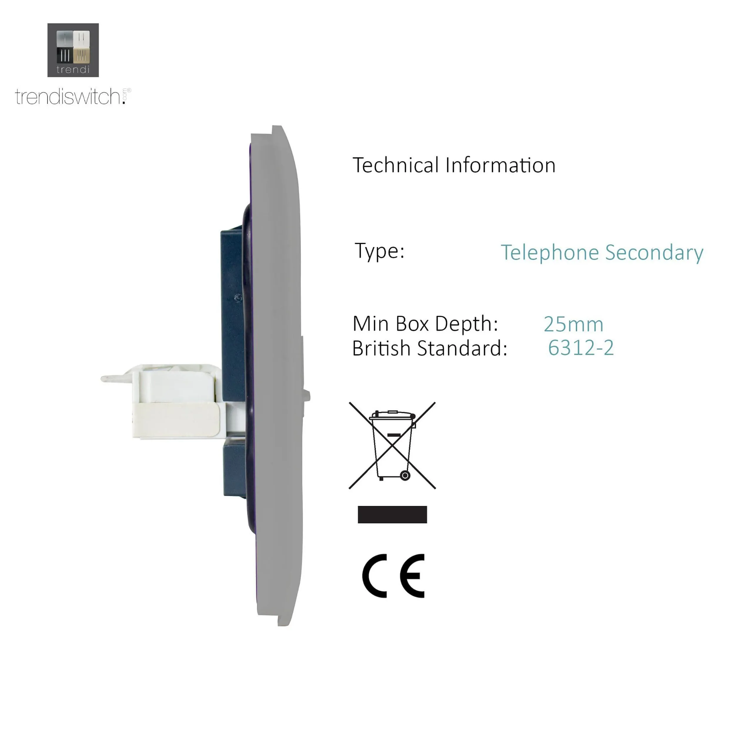 Single PC Ethernet Cat 5 & 6 Data Outlet Light Grey ART-PCLG  Trendi Light Grey